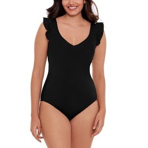 Time and Tru Modest Women’s Plus Size 3X Black 1-PC Swimsuit Ruffle Strap 24W 26